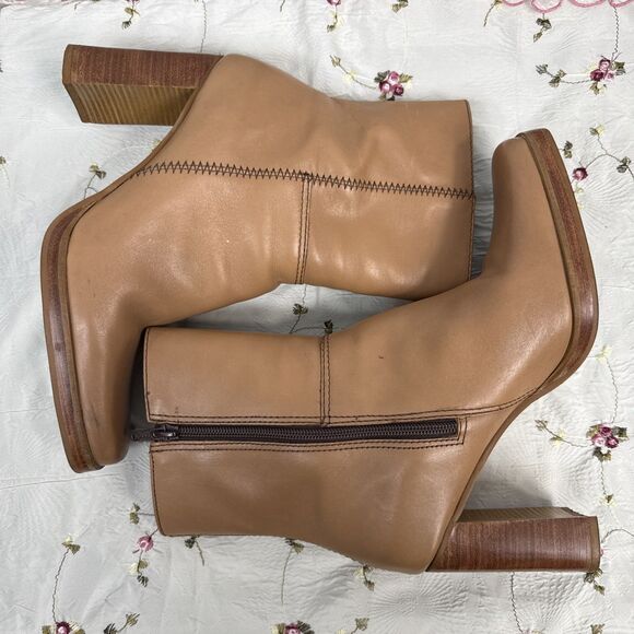 Vtg Candies Leather Boots Womens 8.5 Tan Chunky Heel Square Toe Mid Calf 90s Y2K - Picture 4 of 11